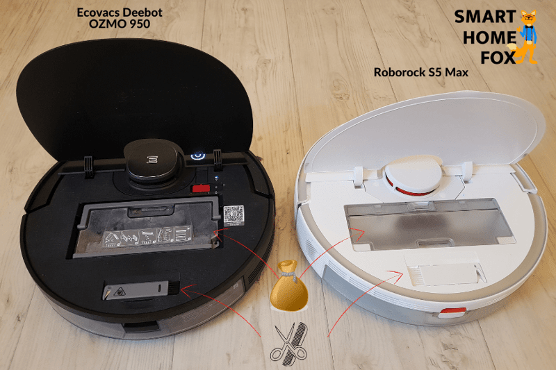 Cleaning tool and mobile dustbin of the Roborock S5 Max and the Ecovacs Deebot OZMO 950